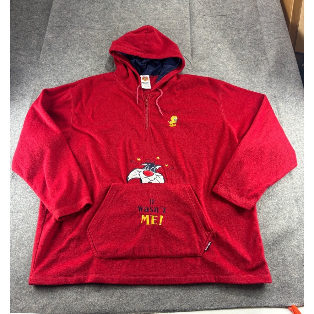 VTG Looney Tunes Sylvester Tweety Red Fleece Hoodie 26/28W It Wasnt Me Retro